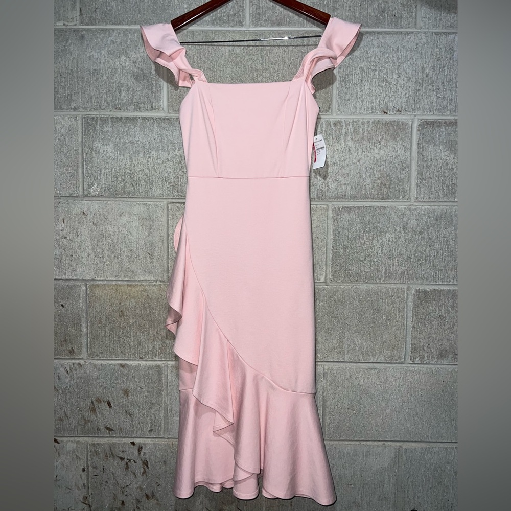 -new- Nordstrom Just Me petal pink sweetheart neckline flutter sleeve midi dress